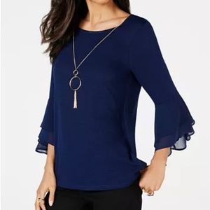Thalia Sodi Top Chiffon Bell Cuffs Attached Neckla